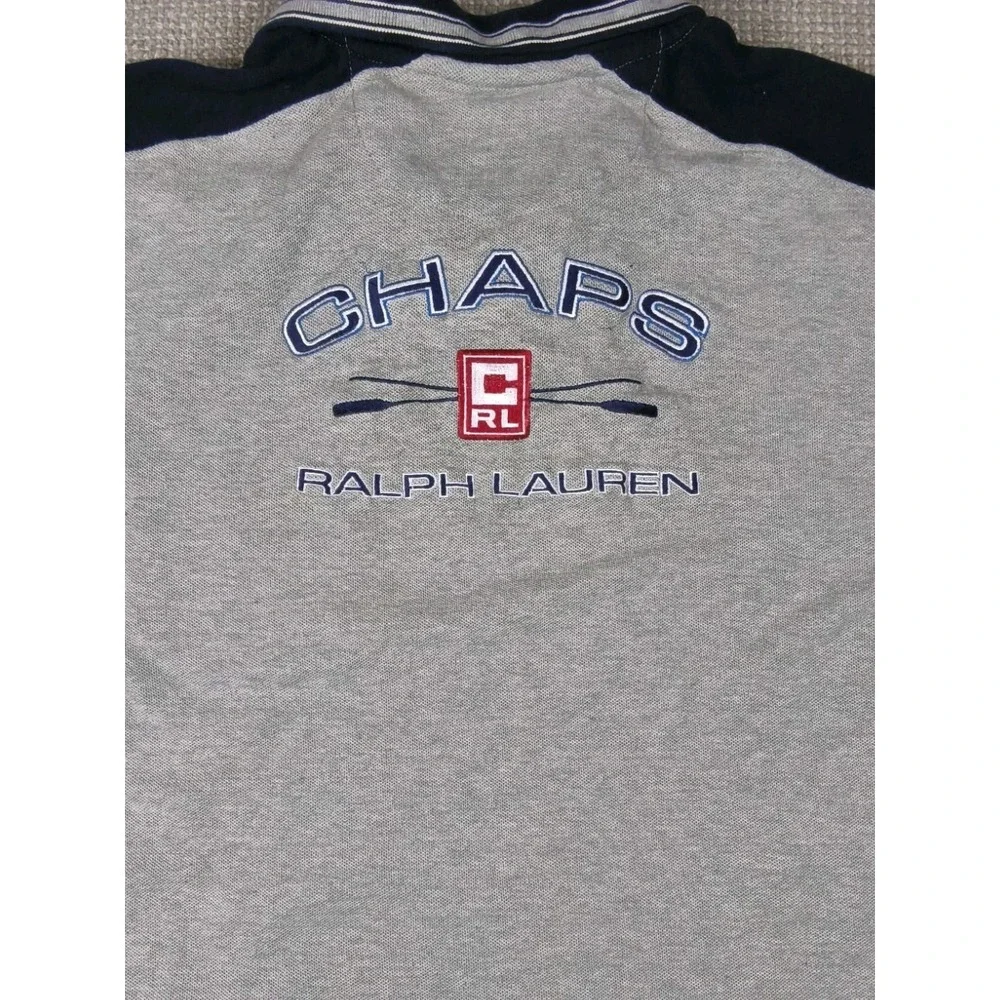 Vintage Chaps Ralph Lauren Polo Shirt Grey Navy Trim Size XL Chest Pocket